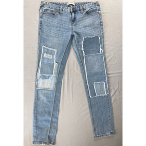 Free People Tapered Leg Stretch Denim Patchwork Jeans. Perfectly Broken In, 29.